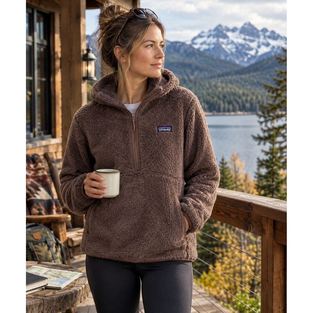 Patagonia Los Gatos Hooded Pullover Womens M Dusky Brown Sherpa Fleece 25245